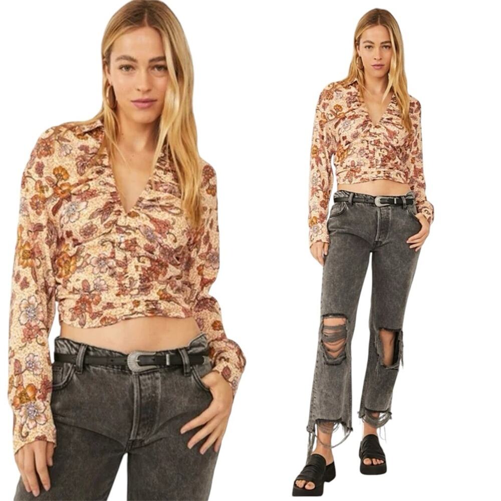 NWT Free People I Got You Cropped Ruched Top in Vintage Combo Size XS‎ Boho Glam